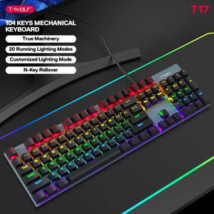 T-Wolf T17 RGB Wired USB Mechanical <strong>Keyboard</strong> 104 Ergonomic Keys with Multimedia <strong>Function</strong> for Gaming <strong>Computer</strong> Fn Key Included