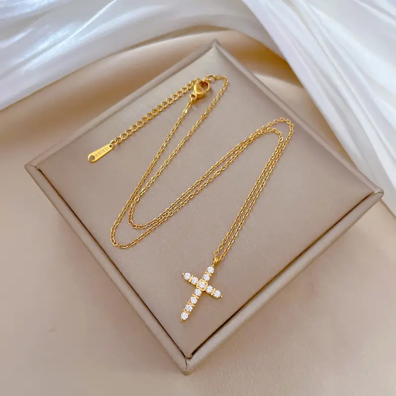 Cross Faith Hanger Choker Waterdicht Niet Aantasten Sieraden 18K Vergulde Zirkonia Ketting Voor Vrouwen