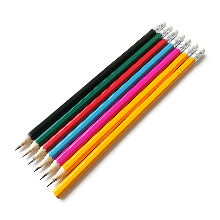 Estudiantes escolares Tipos de coloridos lápices HB de madera de 7,5 pulgadas con goma