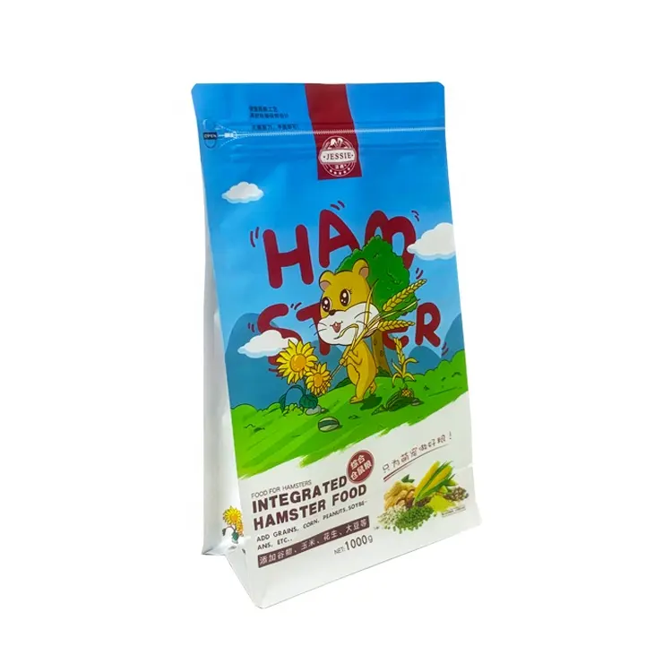 Kunden spezifische Plastiktüten Zip-Lock-Tasche mit flachem Boden und Hamster futter Tiernahrung verpackung