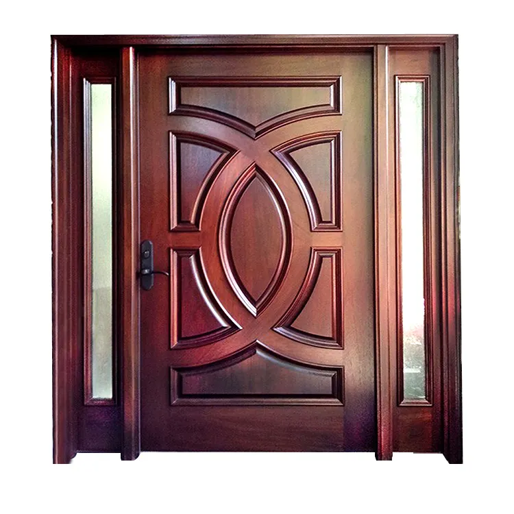 Роскошные Стекловолоконные дизайнерские наружные входные двери, основная двойная дверь из дерева