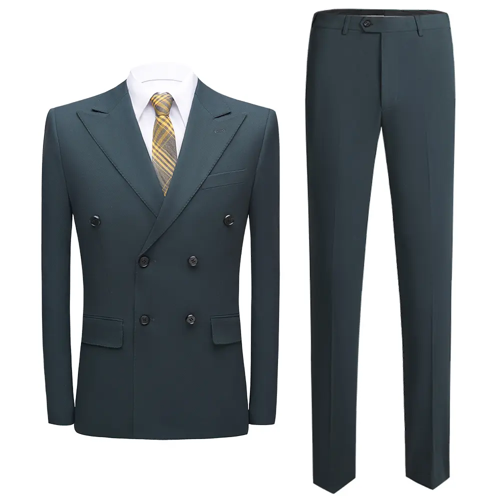 Traje de negocios para hombre, chaqueta de dos piezas con doble botonadura, color verde, informal, para boda