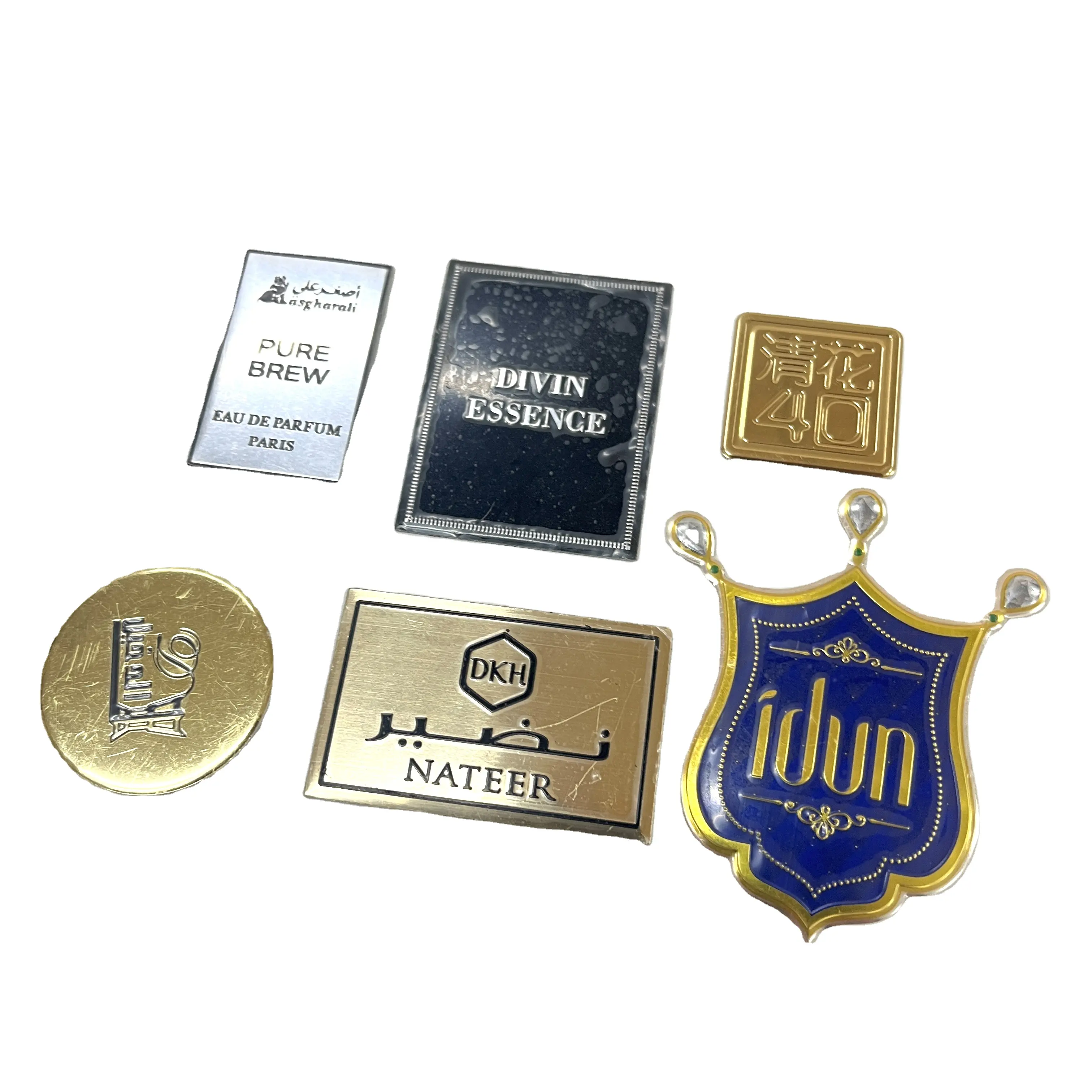 Etiket-Etiquetas adhesivas con logotipo de placa de Metal, pegatinas metálicas, impresión de papel de aluminio, pegatina de Perfume