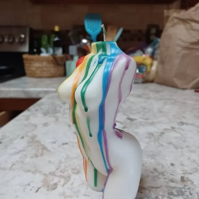 Curvy female torso scented candle with pride flag drip Wax play gay gifts Body positive Modern candle