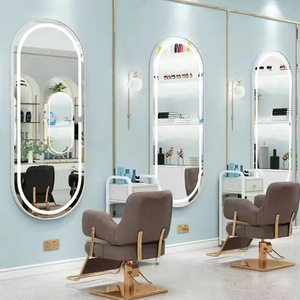 Tam boy duvar ounted altın tek çift yan güzellik berber dükkanı istasyonu Styling led ışık saç kuaför salon aynası