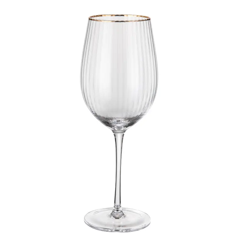 Gelas anggur emas OEM kustom gelas bebas timbal kristal vertikal mewah sampanye kaca seruling emas rim kacamata anggur