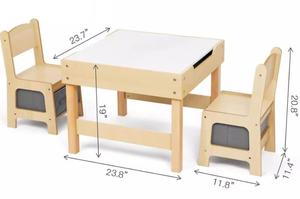 3-in-1子供用家具セット両面デスクトップテーブルと椅子収納引き出し付き幼児用プレイルームアクティビティ - Product Image 3