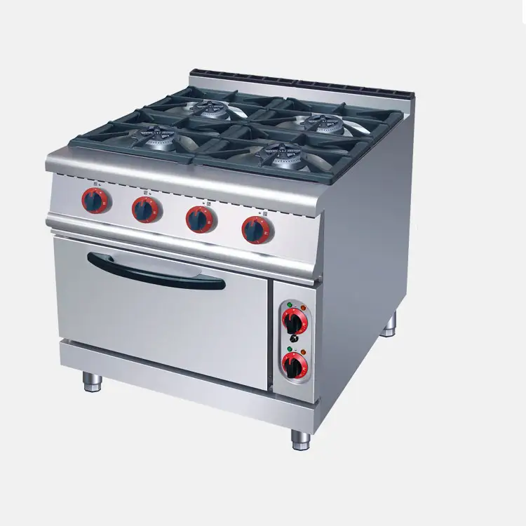 Estufa de cocina de acero inoxidable, horno eléctrico comercial con 4 quemadores