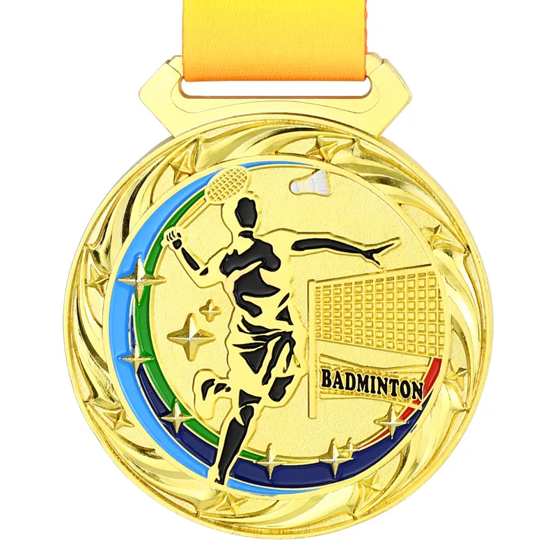 Prezzo all'ingrosso di fabbrica 100g medaglia di Badminton in metallo partita sportiva in metallo medaglie trofeo souvenir adesivi stampati gratuiti