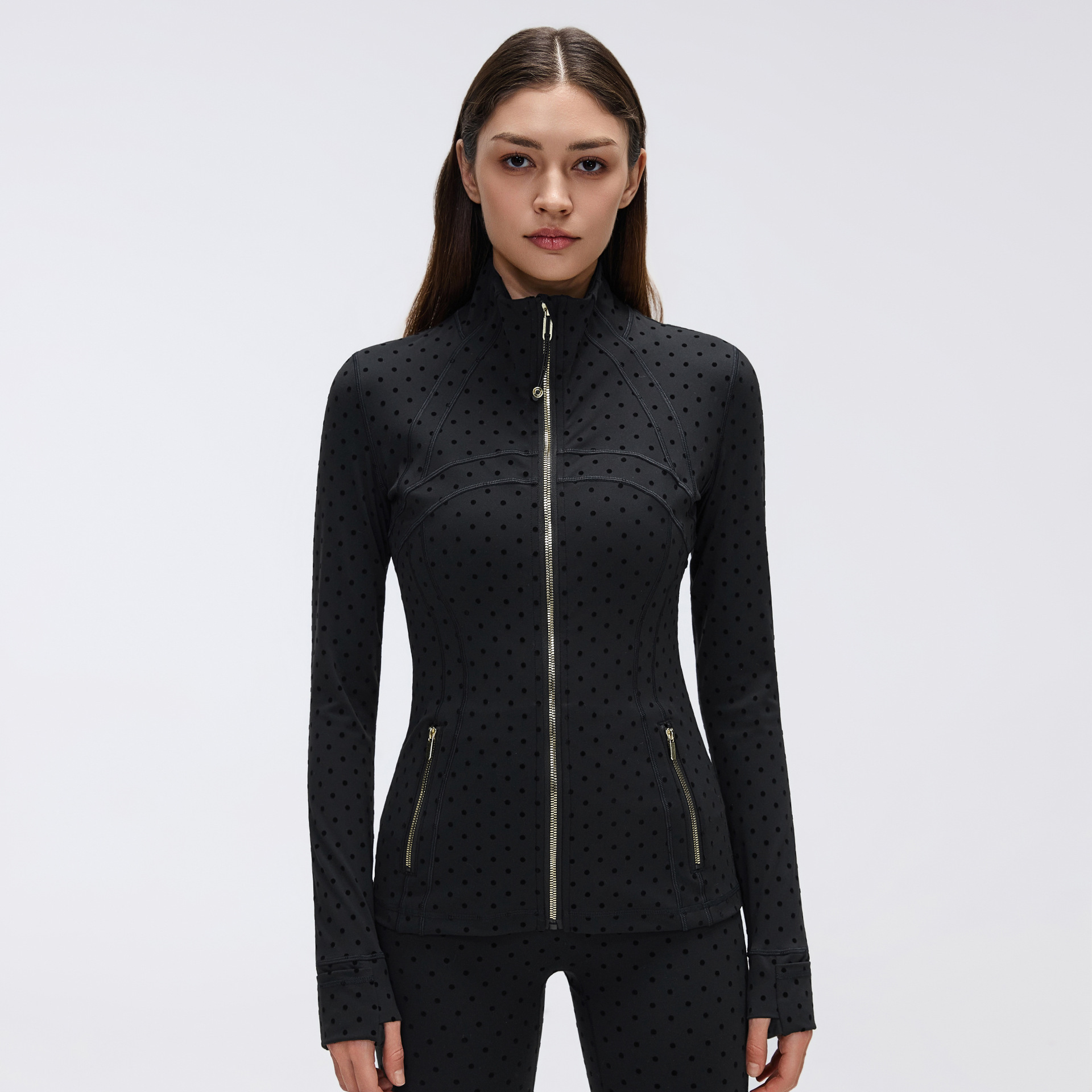 Giacca con zip nera e oro a pois