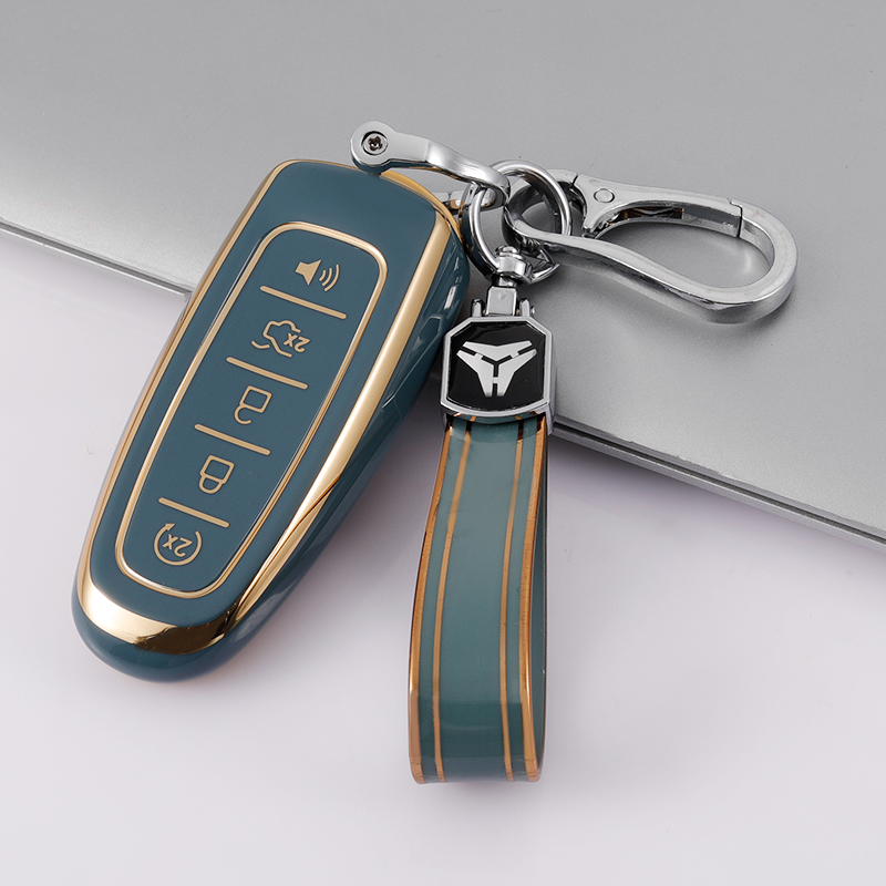 Type-J 5 button cover+TPU keychain-Blue