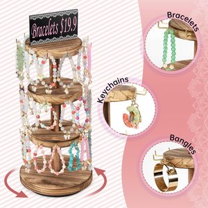 3 tầng bằng gỗ ưa thích sàn xoay trang sức hiển thị đảo xoay tháp đồ trang sức bằng gỗ cây đứng cho Vòng đeo tay - Product Image 3