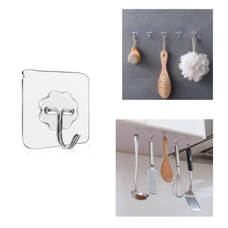 Strong adhesive wall punch free adhesive hook Small hooks lying on the floor behind the kitchen bathroom door