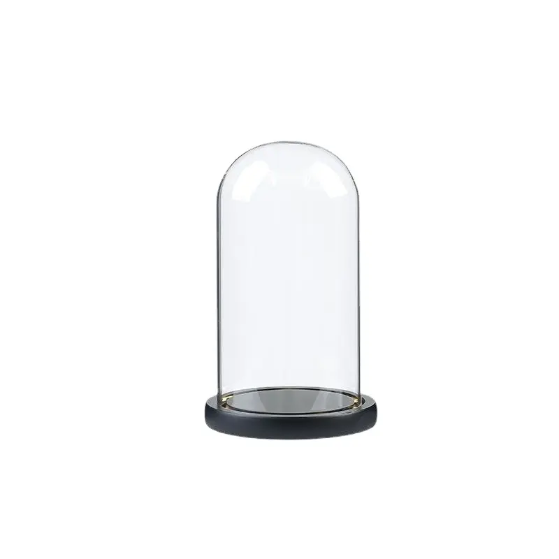 Bán buôn hiển thị Glass Candle cloche rỗng Glass chuông Jar hình bầu dục LED Glass Dome với ánh sáng gỗ cơ sở