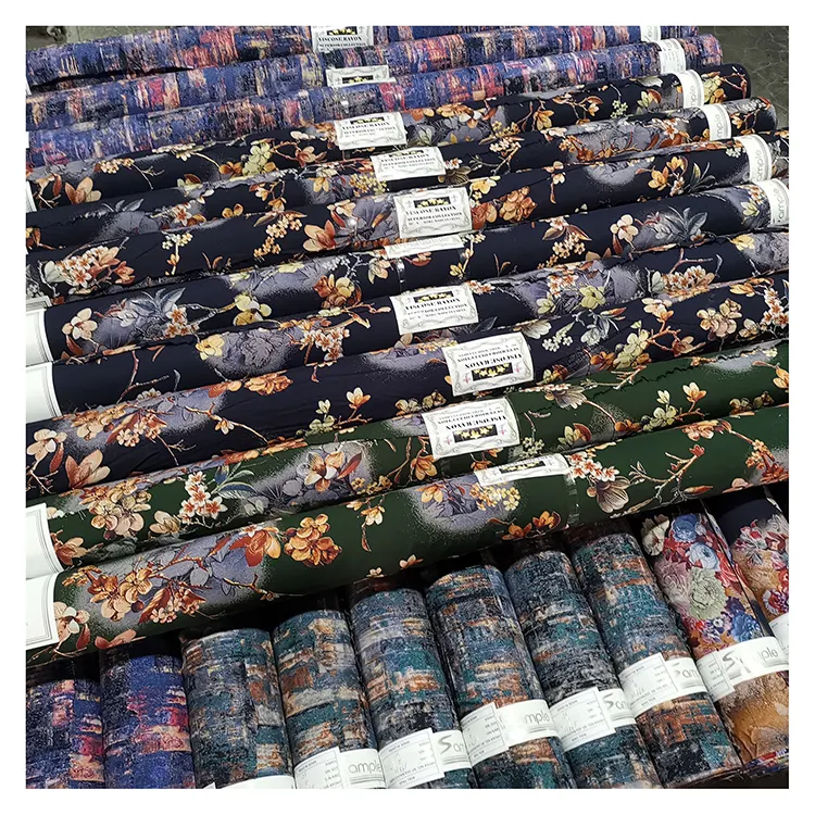 Shaoxing stock lot Digitaldruck Rayon Viskose Stoff Lager/machen neue frische Bestellung digitale Entladung drucken Challis gesponnenen Stoff