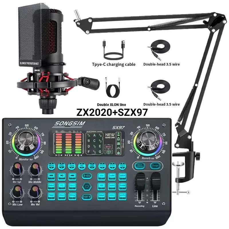 Hochwertiger Audio mischer Live-Stream Soundkarte Studio Kondensator mikrofon Podcasting Neufassung Sound Kabel Mikrofon Set