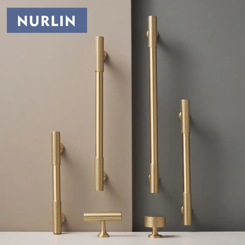 Nurlin Solid Brass Art Deco Vertical Linear Cabinet Knobs T Bars Roupeiros Níquel Ouro Antique Bronze Cor Drawer Handle