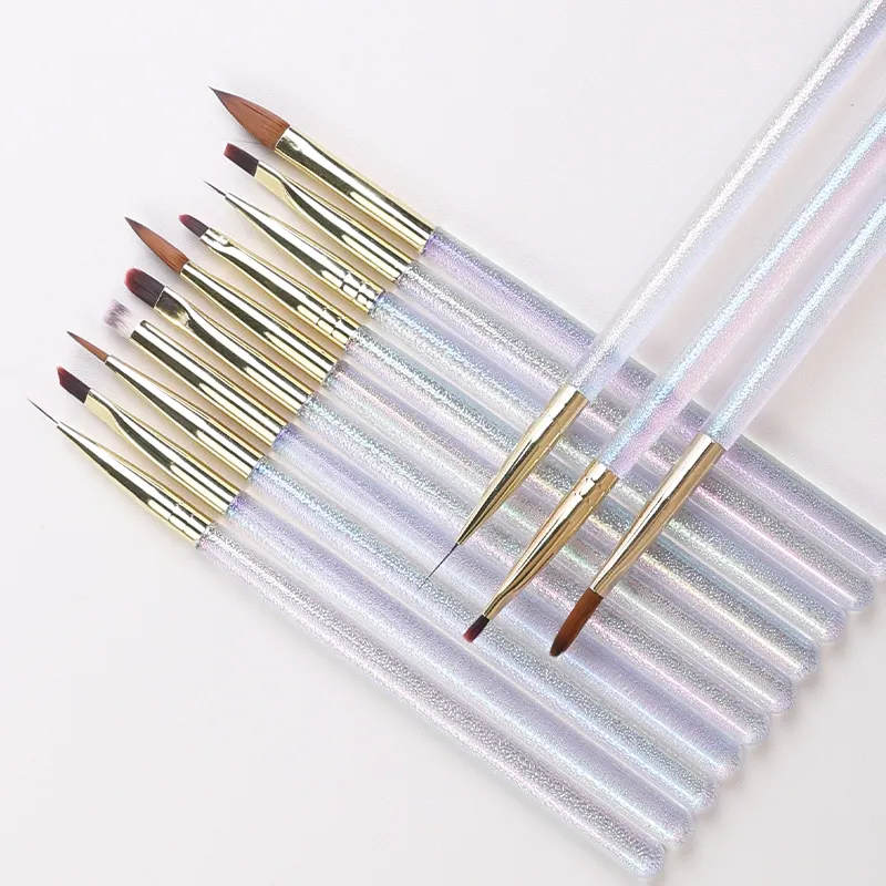 UV Gel Brush Pen Professional Oval Flat Brush Glitter Mermaid Handle Nail Art Painting Drawing Brush