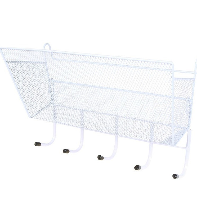 White hanging basket with white hooks