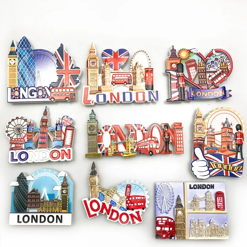 OEM di Alta Qualità Turistica Souvenir Carino Londra Città 3D Magnete del Frigorifero Della Resina