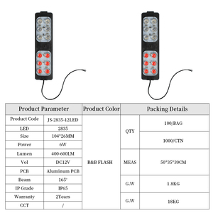 DC12V/24V LED 12-โคมไฟสีแดงสีน้ำเงินกะพริบโมดูลไฟเตือนเหมาะสำหรับรถบรรทุกและรถจักรยานยนต์สัญญาณไฟ - Product Image 2