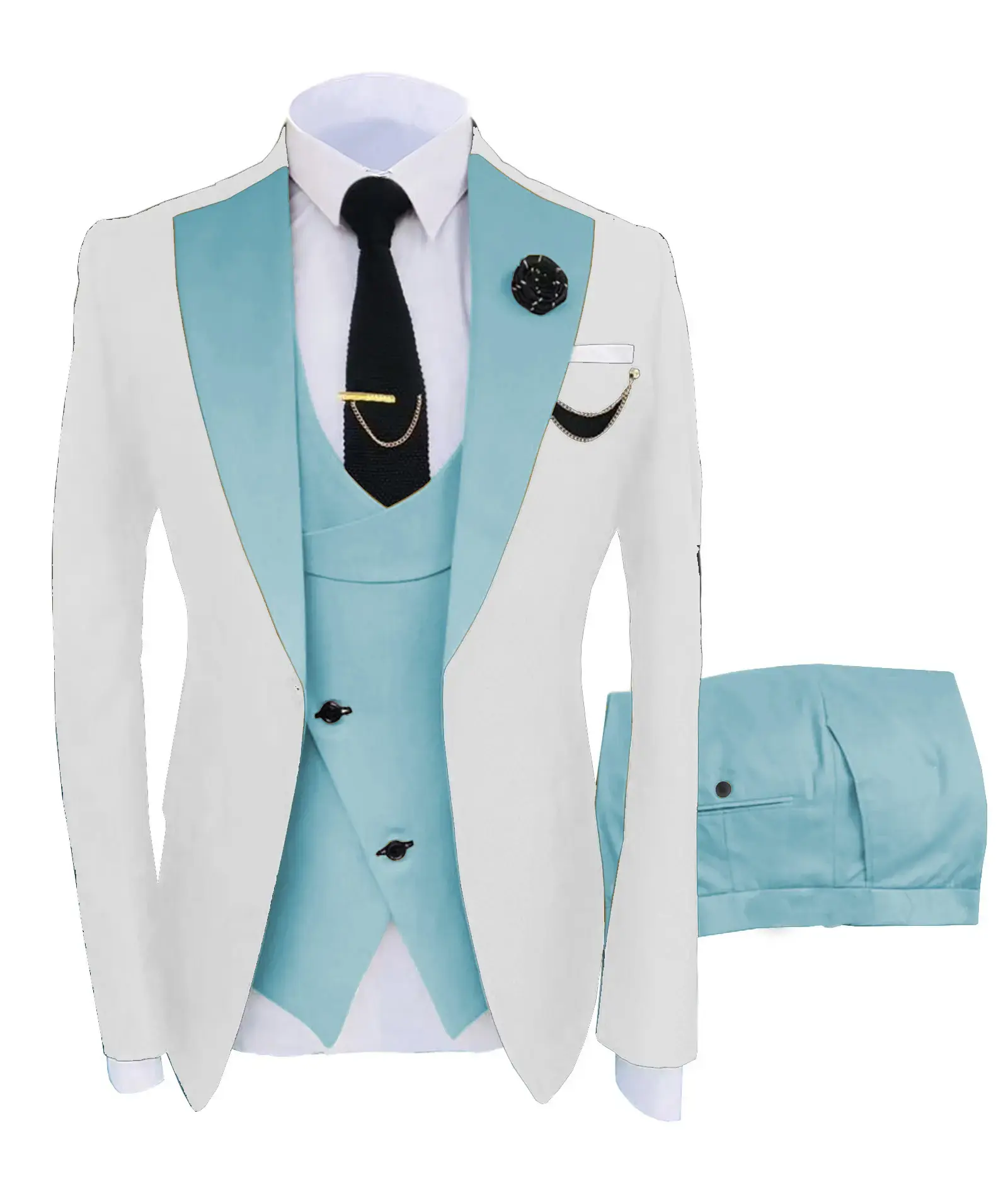 Casaco de homem de duas cores para noivo, 3 peças, smoking slim fit para melhor homem, blazer, jaqueta, colete, calças, roupas de smoking