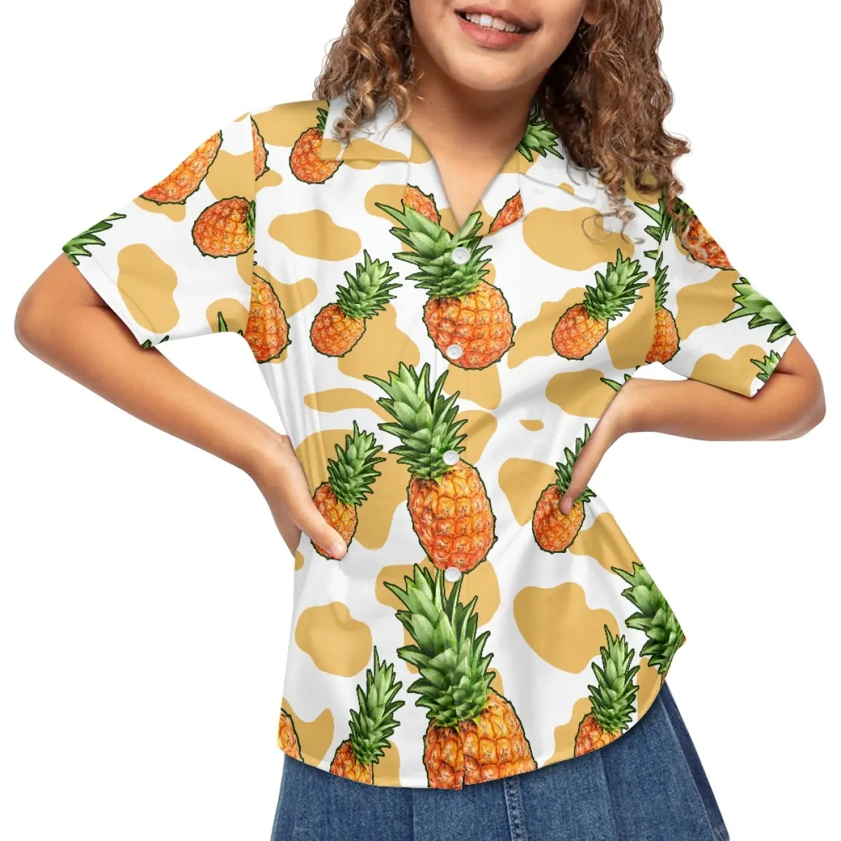 Design personalizado Impressão de abacaxi Camisa Havaiana Casual Mangas Curtas Para O Verão Aloha Camisa Atacado Camisas das Crianças Confortáveis