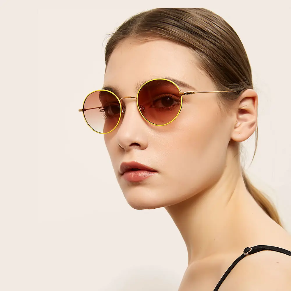 Солнцезащитные очки в винтажном стиле для мужчин и женщин, круглые, в стиле ретро, Италия, брендовые дизайнерские, с океанскими стеклами, с желтой оправой
