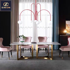 Muebles de comedor Lujo moderno personalizado Mesa de acero inoxidable 304 Diseño de muebles de gama alta Mesa de mármol rectangular - Product Image 6