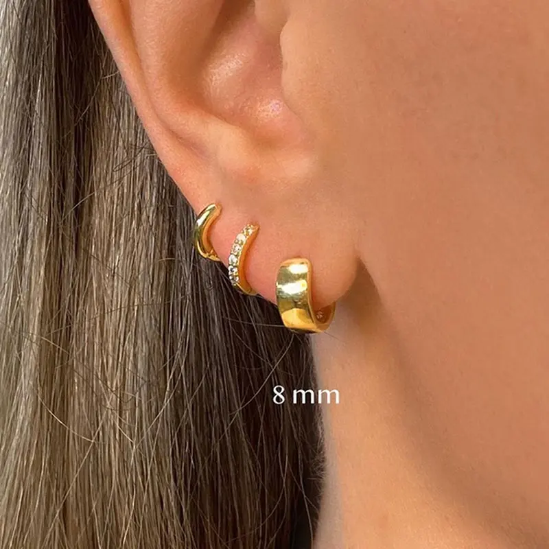 2021 New Trendy 925 Sterling Silver Wide Chunky Hoop Earrings 18k Gold Plated Hoop Huggie Earrings For Women