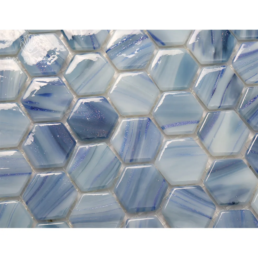 Telhas de parede decorativas, espelho mosaico de vidro de decoração de forma hexagonal