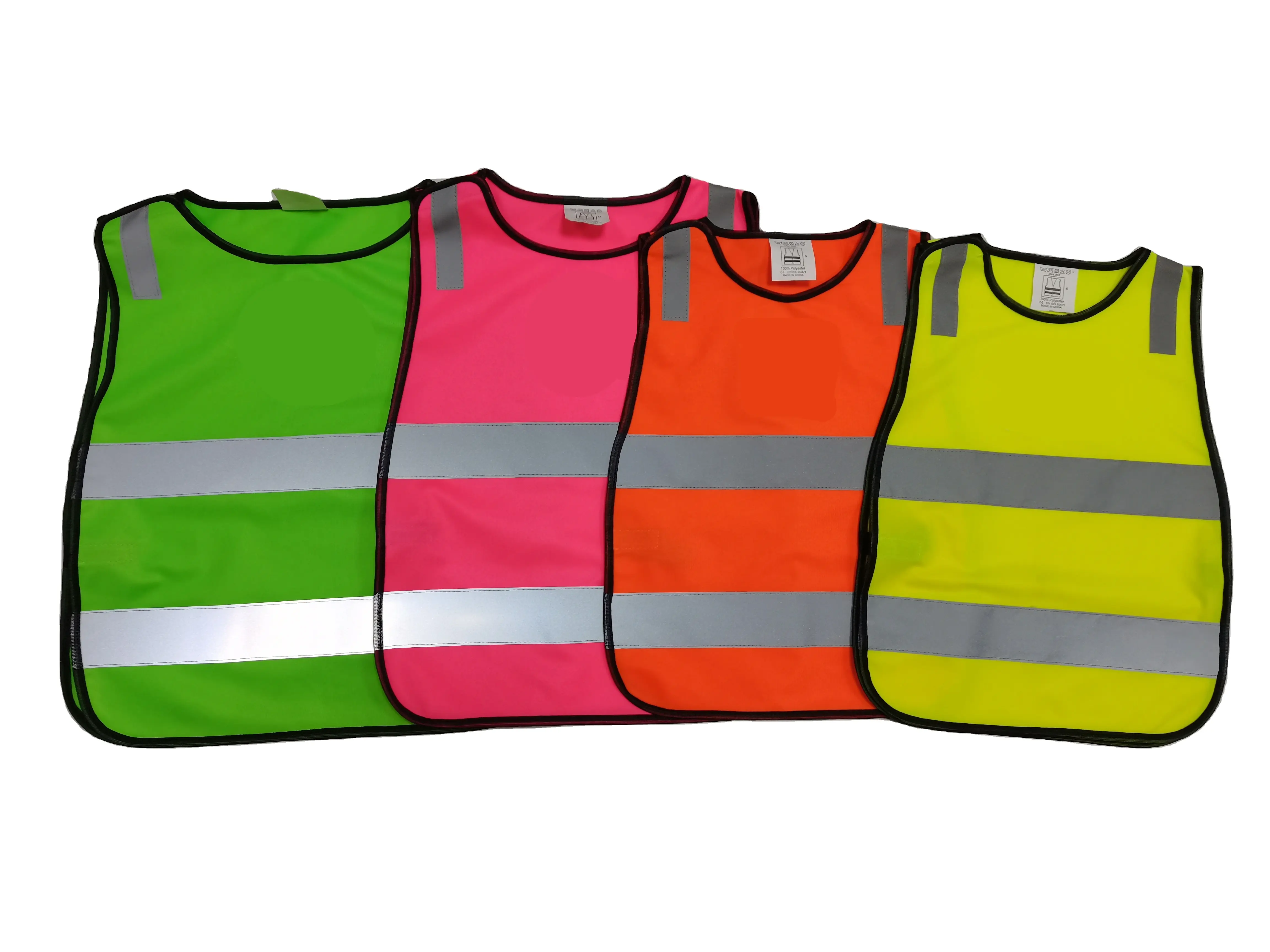 Chaleco reflectante de seguridad para niños, chaleco de seguridad de alta visibilidad, amarillo, rosa y blanco, fábrica China