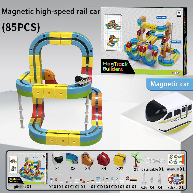Pista de ensamblaje de bloques de construcción, juego de 85 piezas + 1 coche.