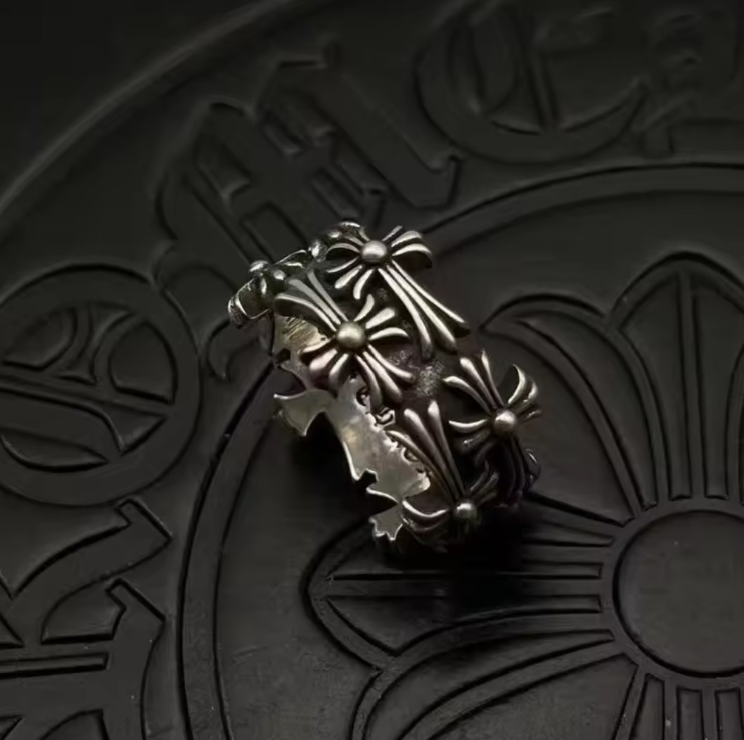 Bague double croix argentée