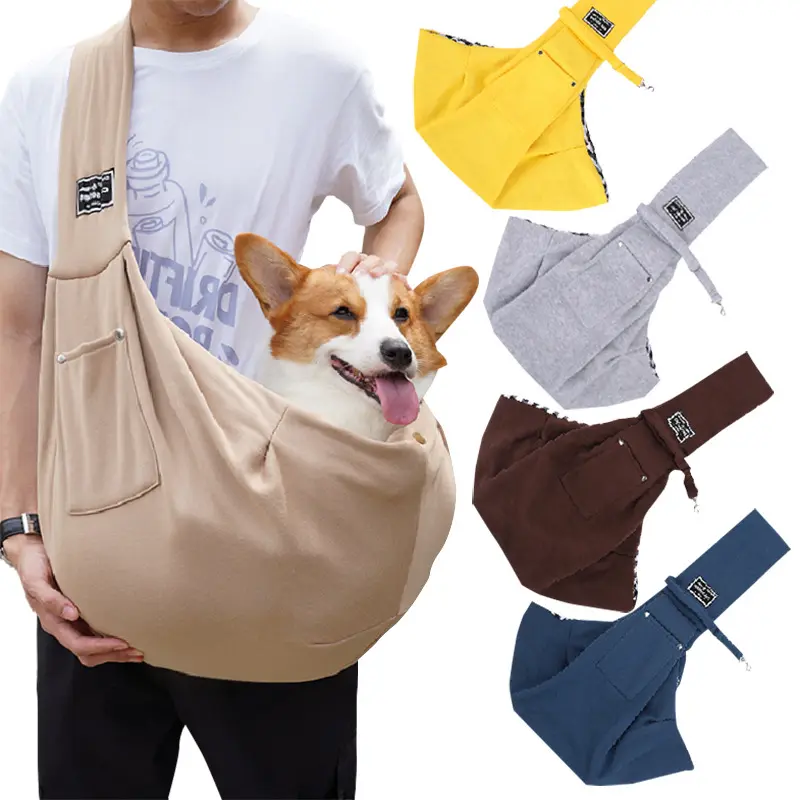 Tas dada hewan peliharaan portabel bebas genggam, tas bahu perjalanan pembawa anjing kucing selempang luar ruangan, tas pembawa hewan peliharaan dengan saku