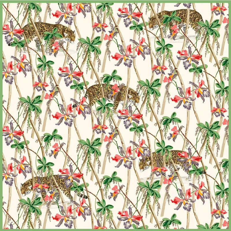 HZ-119-Estera de Mahjong 4 - Leopardo tropical y orquídea