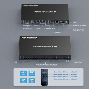 4K 60HZ HDMI Matrix Switch 4x4 4 en 4 Out HDMI 2,0 Matrix Switcher Splitter con SPDIF EDID Extractor IR Control HDCP 2,3 ARC
