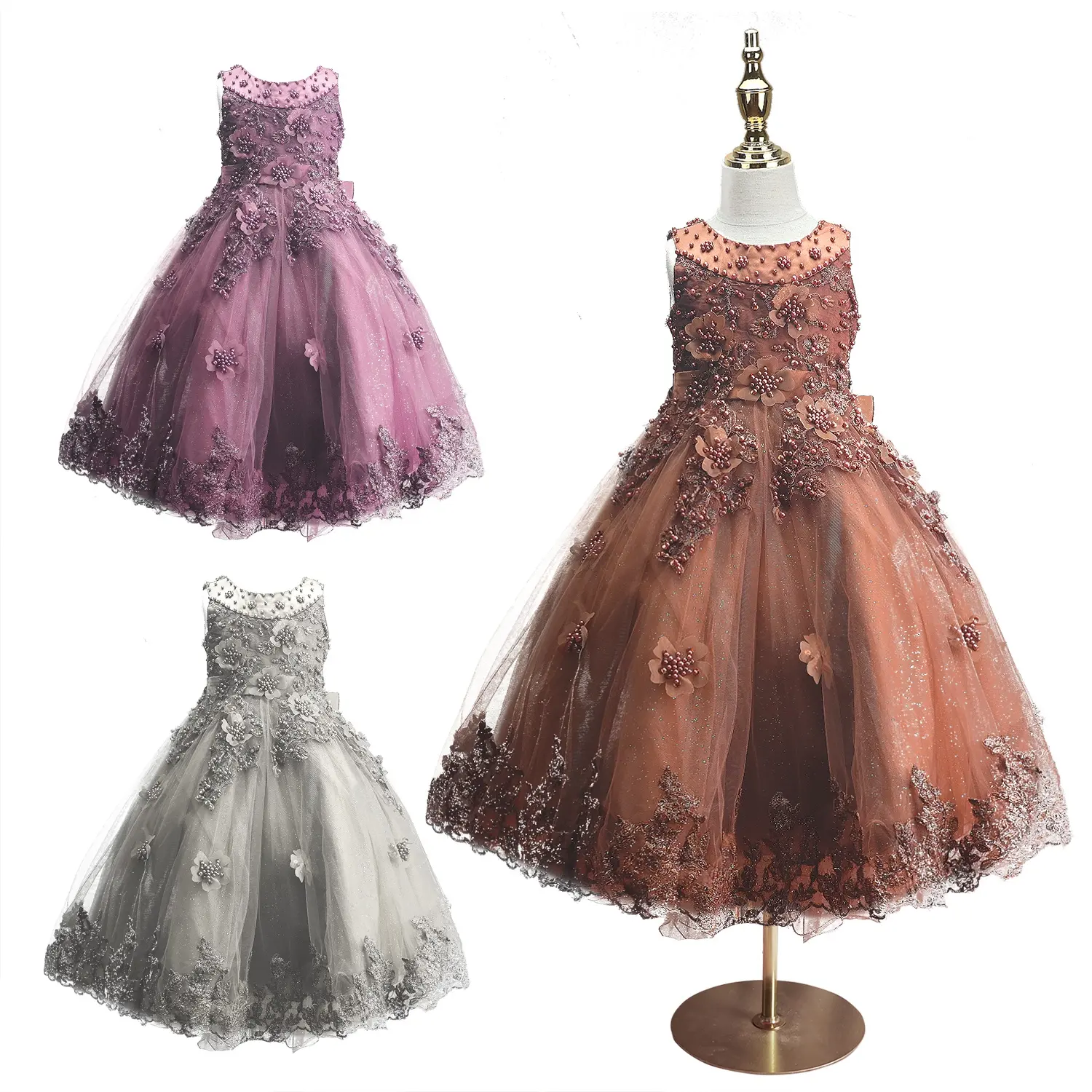 Bán Buôn Mới Nhất Thời Trang Bé Gái Bên Trẻ Em Dresses Cho Trẻ Em Ưa Thích Hoa Cánh Hoa Buổi Tối Ít Quần Áo