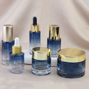 Juego de envases vacíos personalizados para el cuidado de la piel, Mini botellas redondas de 5ml, 10ml, 15ml, 20ml, 30ml, 50ml, 60ml, 80ml, 100ml, 120ml, frasco de vidrio azul (GSC03) - Product Image 6