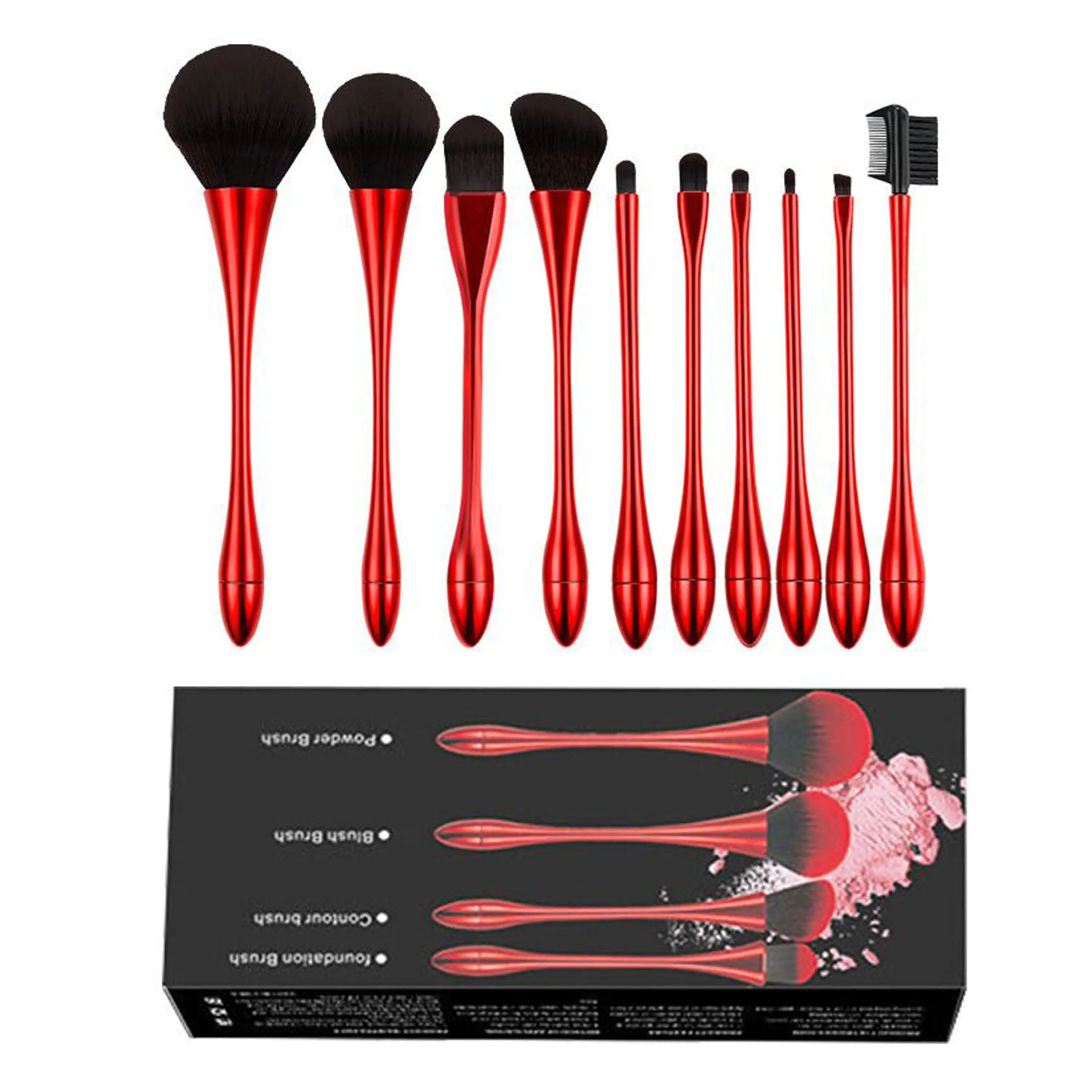 Free Sample 10Pcs red Pink Soft Hair Cosmetic Tools Full Set Professional cheap Makeup Brush Set For Women