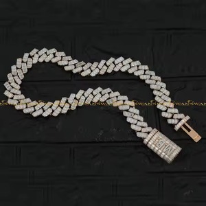 Ağır küba zinciri ile 10k katı altın yuvarlak ve baget kesim moissanit Hip Hop tarzı köpüklü buzlu Out zincir - Product Image 3