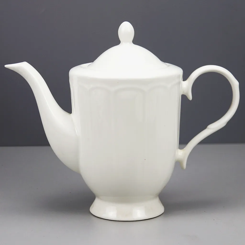 Juegos de tazas de porcelana de alta calidad para tetera de café y té, juego de tazas y ollas de té de cerámica blanca y dorada