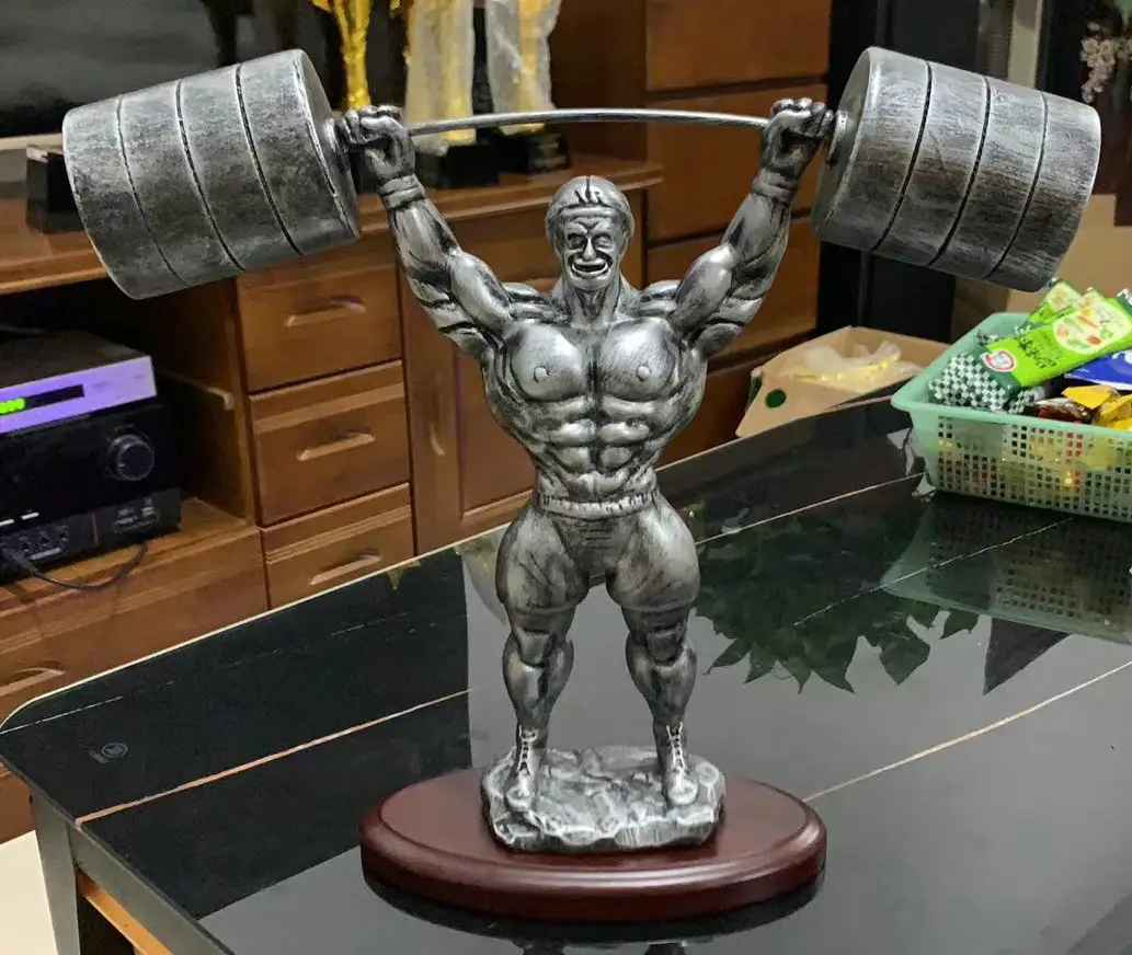 Estatueta de troféus de elevação de peso, atacado, personalizado, de resina de alta qualidade, para construção do corpo, enfeite da casa