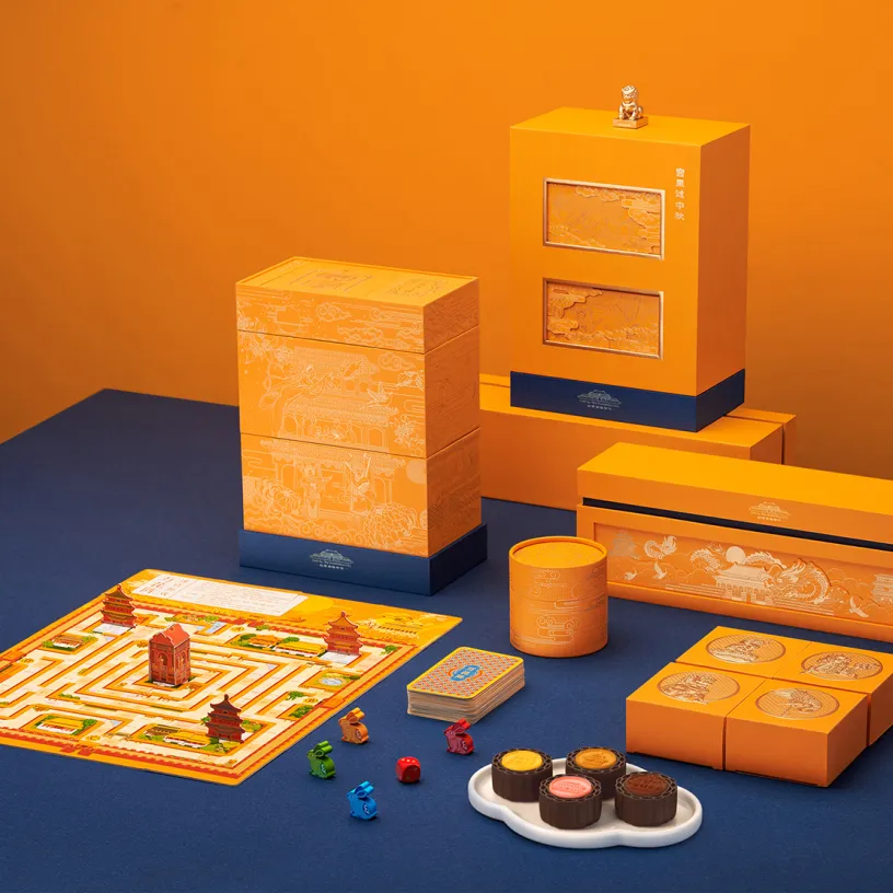 Chinesische kundenspezifische luxuriöse goldene heißprägebox aus Karton geschenkverpackung für Mondkuchen