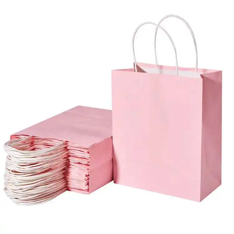 ハンドル付きの堆肥化可能なカラフルなクラフト紙袋、小売商品バッグ結婚披露宴の記念品バッグ