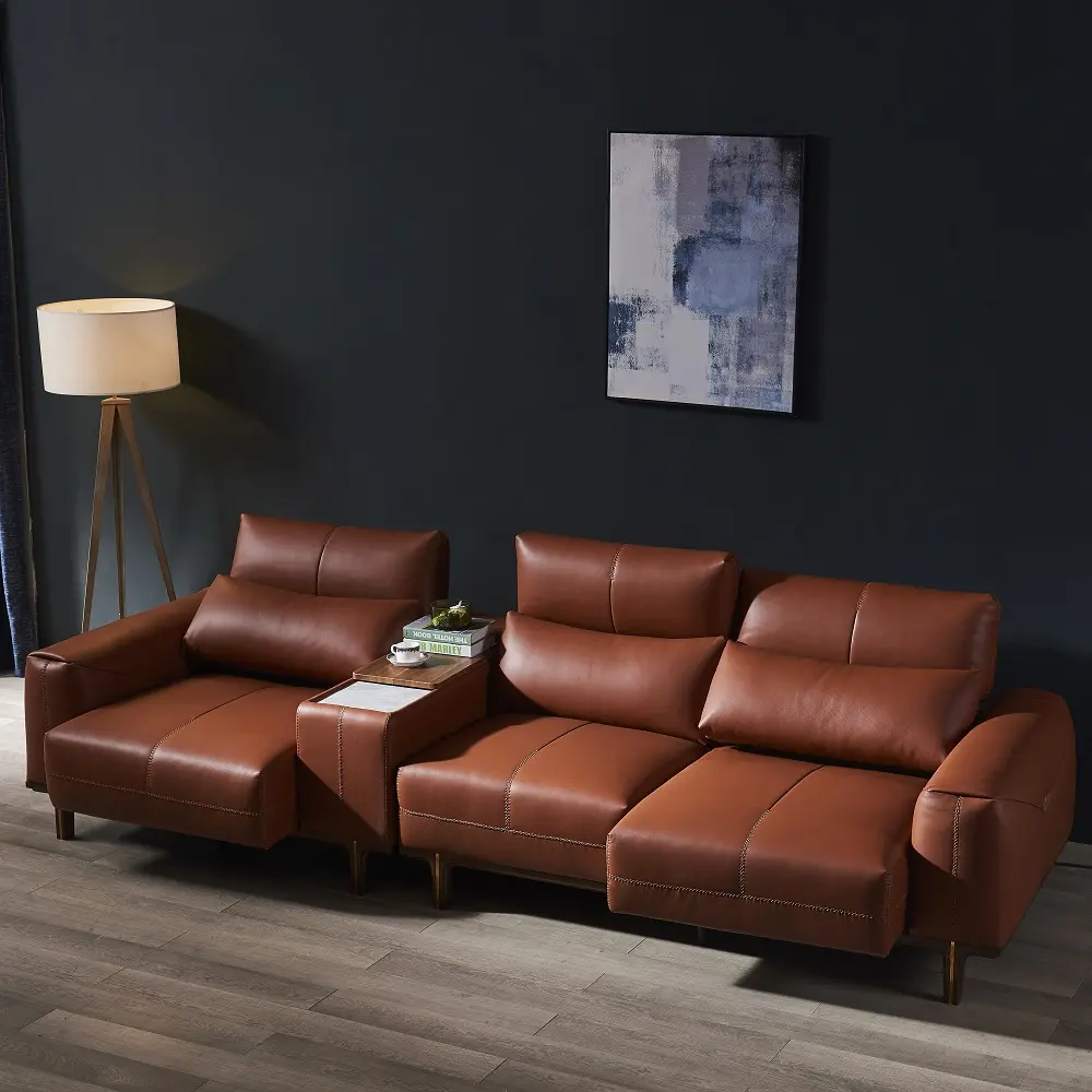 Sofá eléctrico reclinable para el hogar, mueble de tres asientos, dos lados, de cuero auténtico, respetuoso con el medio ambiente, nuevo producto