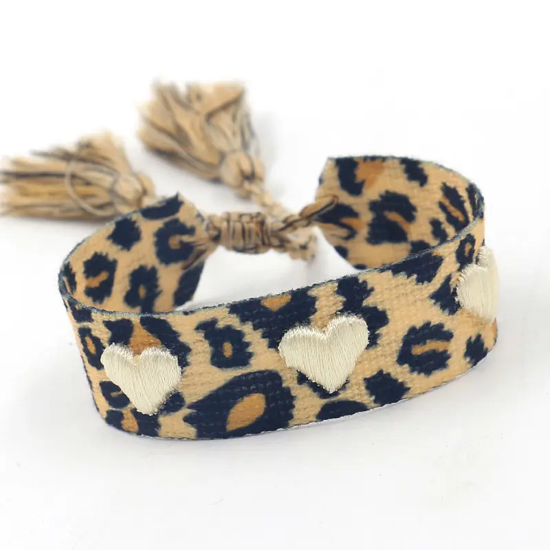 Bracelet coeur léopard ruban réglable bracelet tressé personnalisé cadeau Saint Valentin