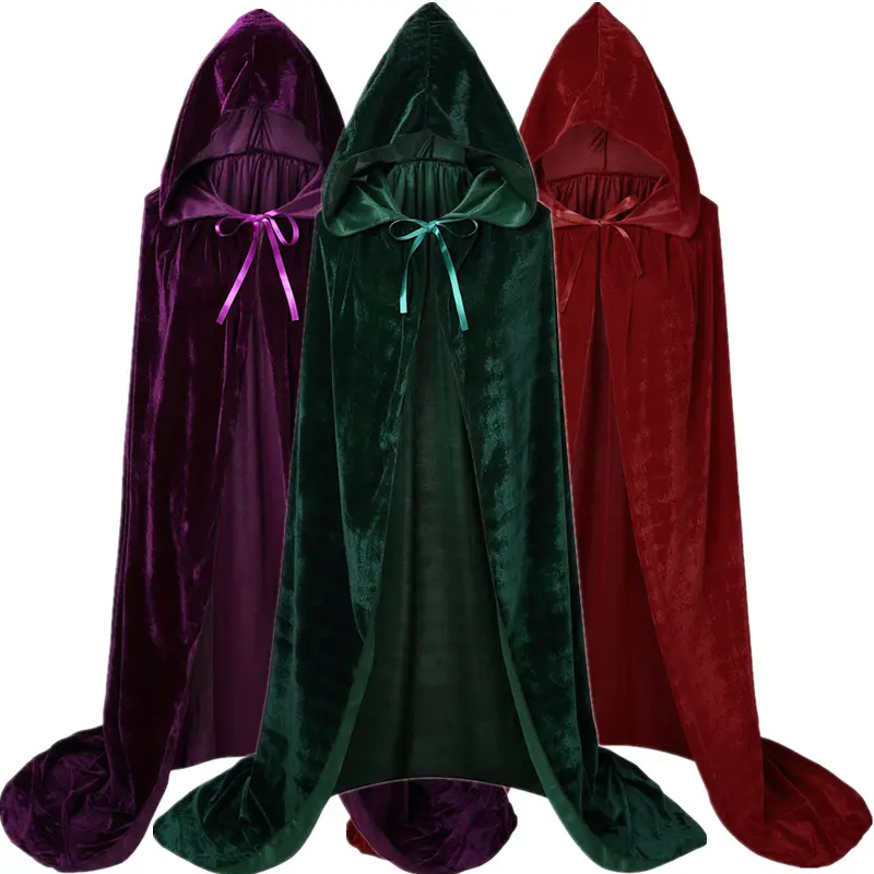 Gótico Capuz Veludo Manto Adulto Renascença Bruxa Manto Medieval Halloween Traje Partido Robe