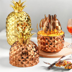 Cao cấp 24-Piece Phương Tây <span class=keywords><strong>Flatware</strong></span> Set dứa ABS vỏ tâm trạng trứng thép không gỉ Bộ đồ ăn ssets - Product Image 4