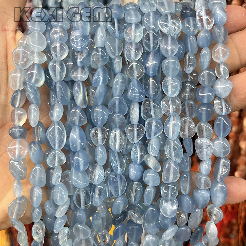 Cuentas de aguamarina azul natural en forma de pepita